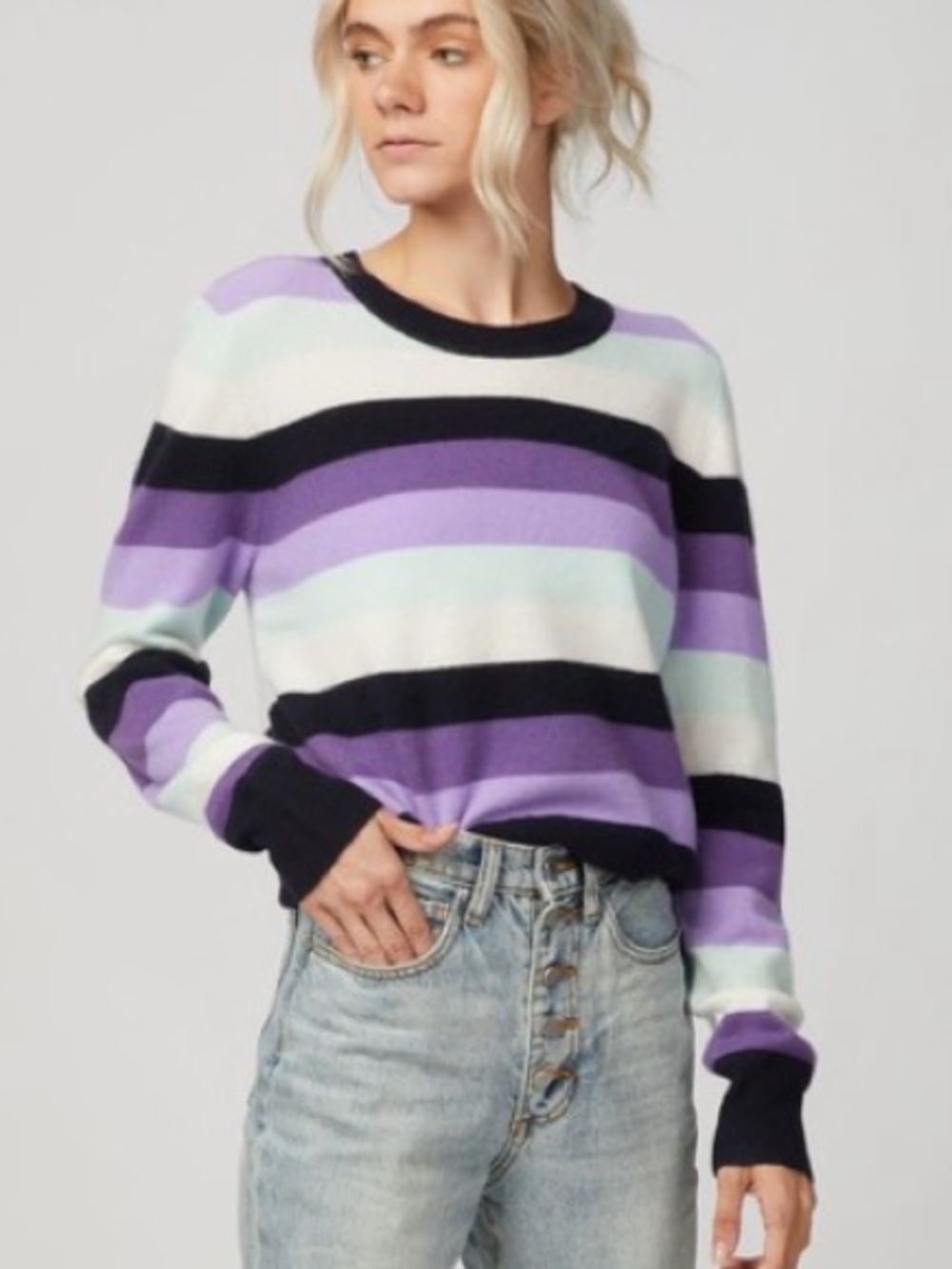 Naadam 100% cashmere striped crew pullover sweater amethyst purple sz xs